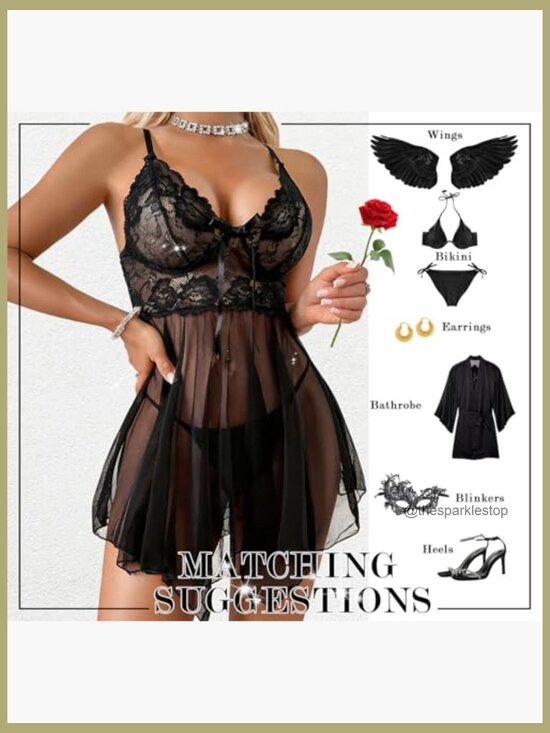 Sexy Lace Babydoll Chemise Nightgown with Thong Set - Picture 4 of 7